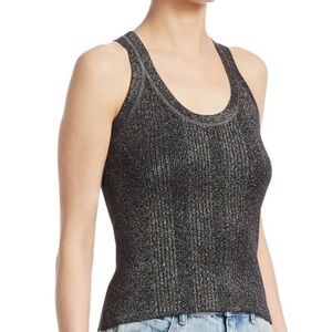 Alexander Wang Metallic Black Tank Top Ribbed Racerback Size XS